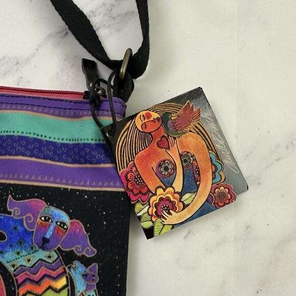 Laurel Burch Vintage Y2k Purse Bag Black Rainbow Dogs Puppy New Crossbody - Picture 4 of 8